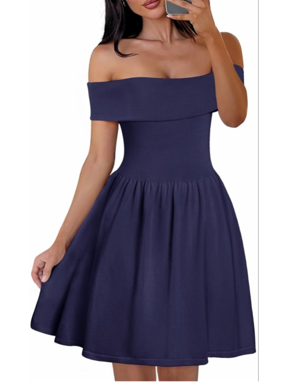NEW Blue MEROKEETY Off Shoulder Mini Dress A Line Cocktail Knit S
